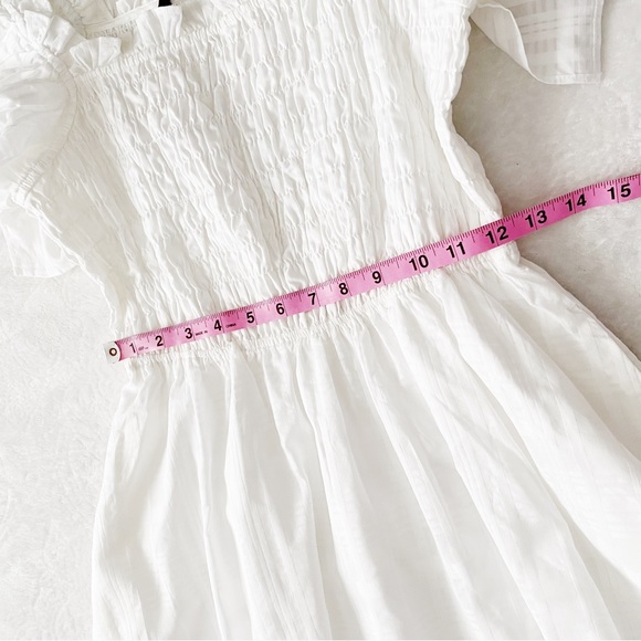 Banana Republic White Smocked Chest Fit & Flare Dress with Ruffle Sleeves - Picture 7 of 12